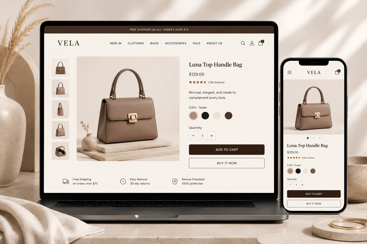 Portfolio preview of a lifestyle Shopify storefront concept